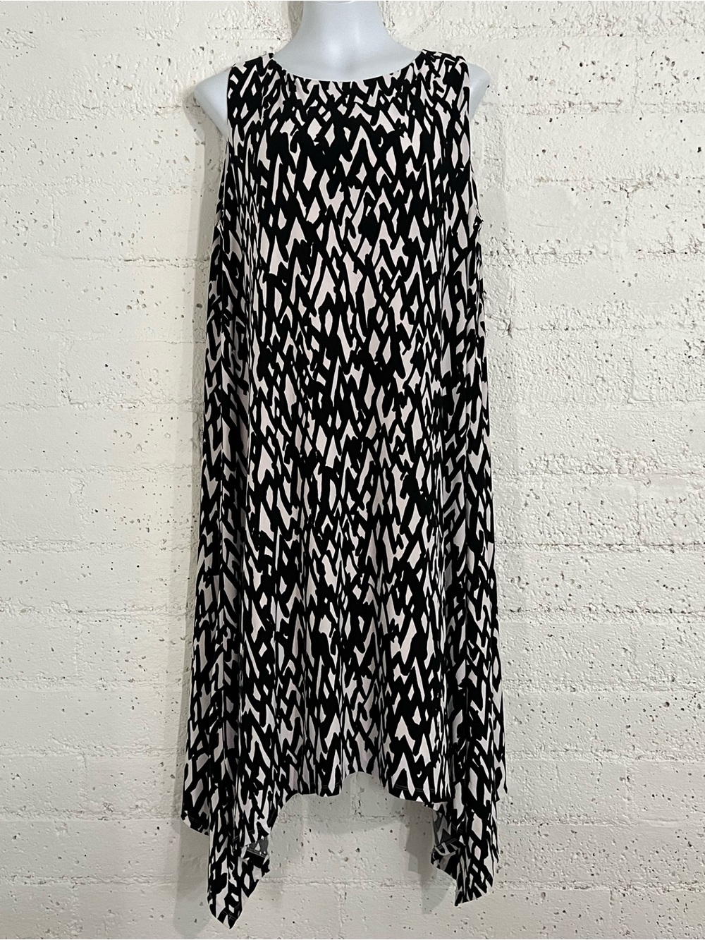 Jones Studio Womens Plus Dress 1X Black White Geometric Print Lined Stretch AI7